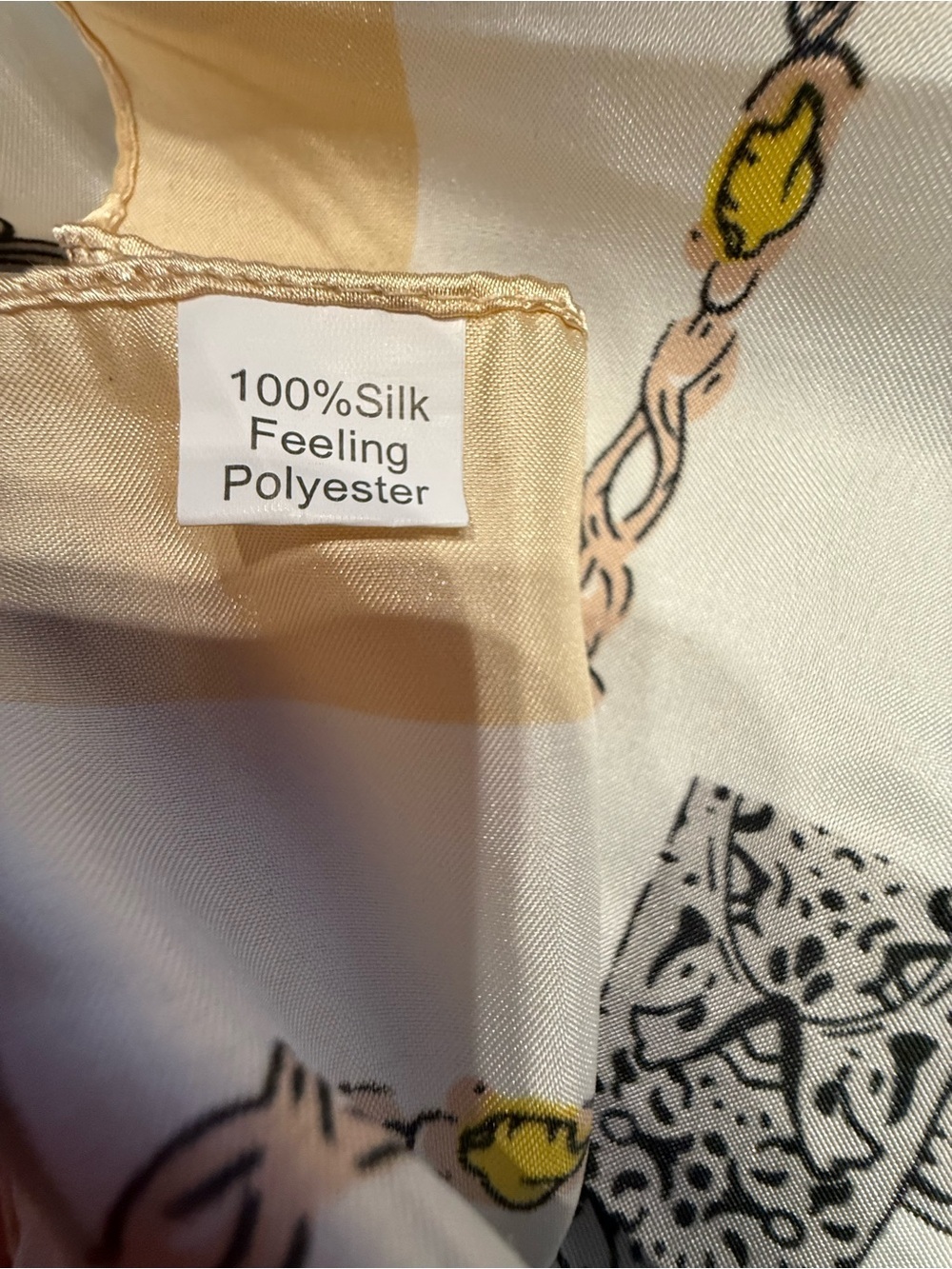 Silky Square Scarf with Yellow, Beige and Gray Geometric Print silk feeling poly - Picture 2 of 8